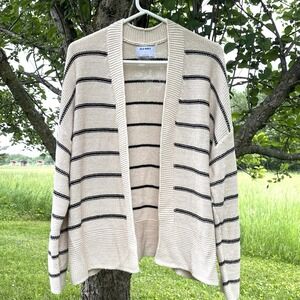 Old Navy Slouchy Open Front Cardigan Womens XL Natural Cream Stripe Sweater Over